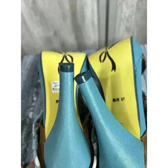 Poetic License Heels Sz 37 Open Toe Floral Print Blue Color New Cone Heel - Picture 14 of 14
